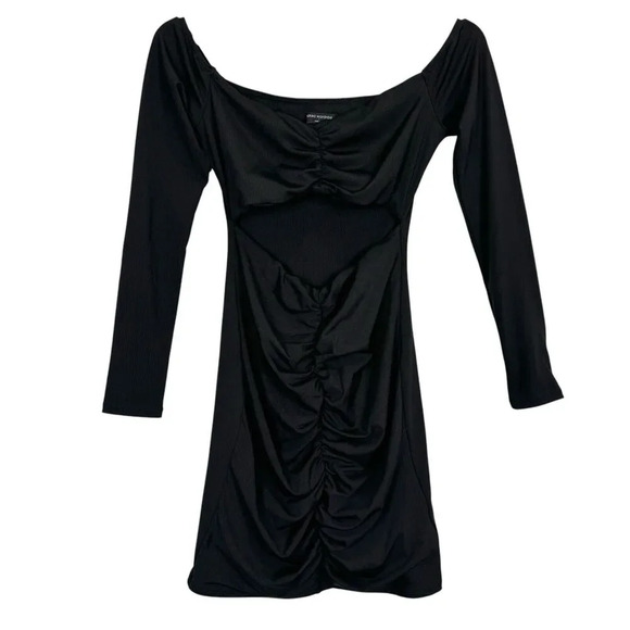 Naked Wardrobe Whimsigoth Off The Shoulder Mini Dress Large Black Ruched Cut Out - Picture 2 of 8